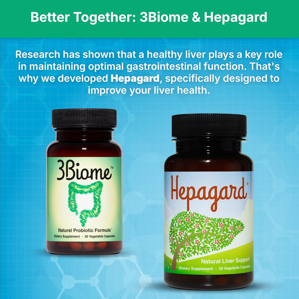 3Biome Natural Probiotic Supplement for Gut Health, Vegan, Gluten-Free 30 Vegetable Capsules