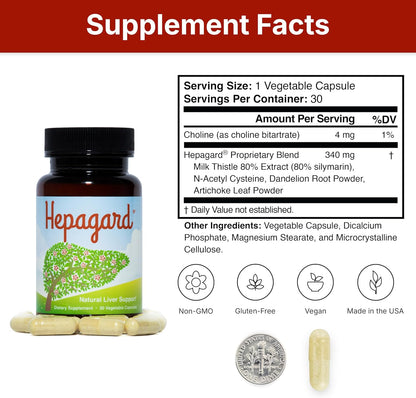 Hepagard Natural Liver Support Supplement with NAC, Vegan, Gluten-Free 30 Vegetable Capsules