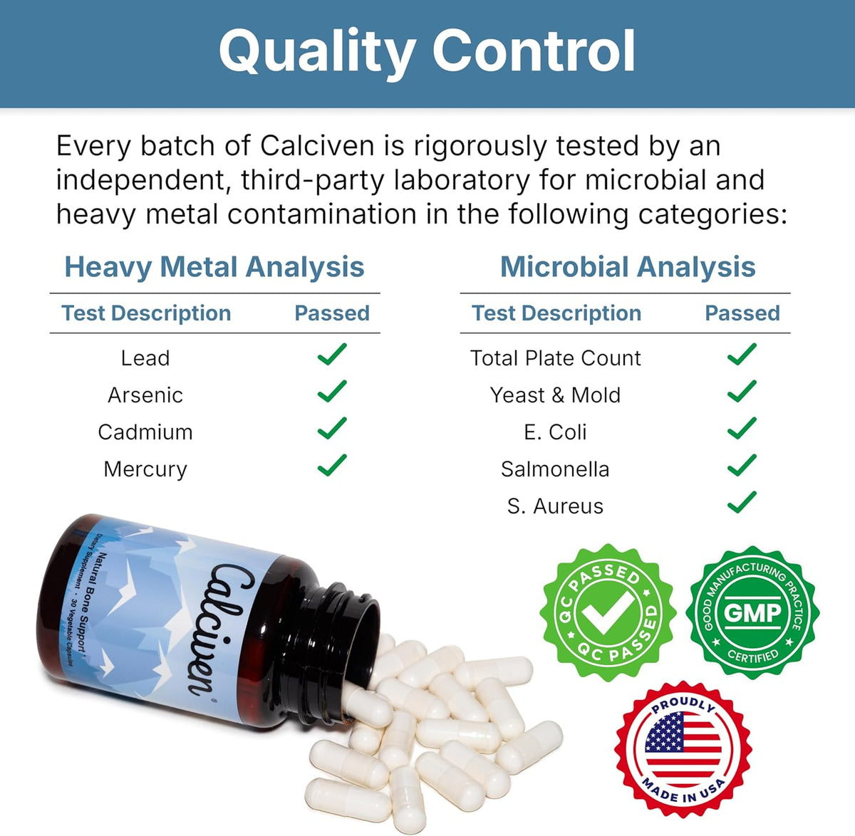 Calciven Natural Bone Support Supplement, Vegetarian, Gluten-Free 30 Vegetable Capsules