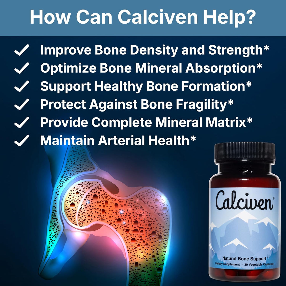 Calciven Natural Bone Support Supplement, Vegetarian, Gluten-Free 30 Vegetable Capsules