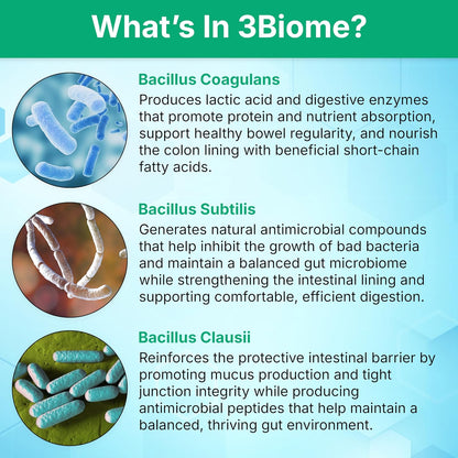 3Biome Natural Probiotic Supplement for Gut Health, Vegan, Gluten-Free 30 Vegetable Capsules