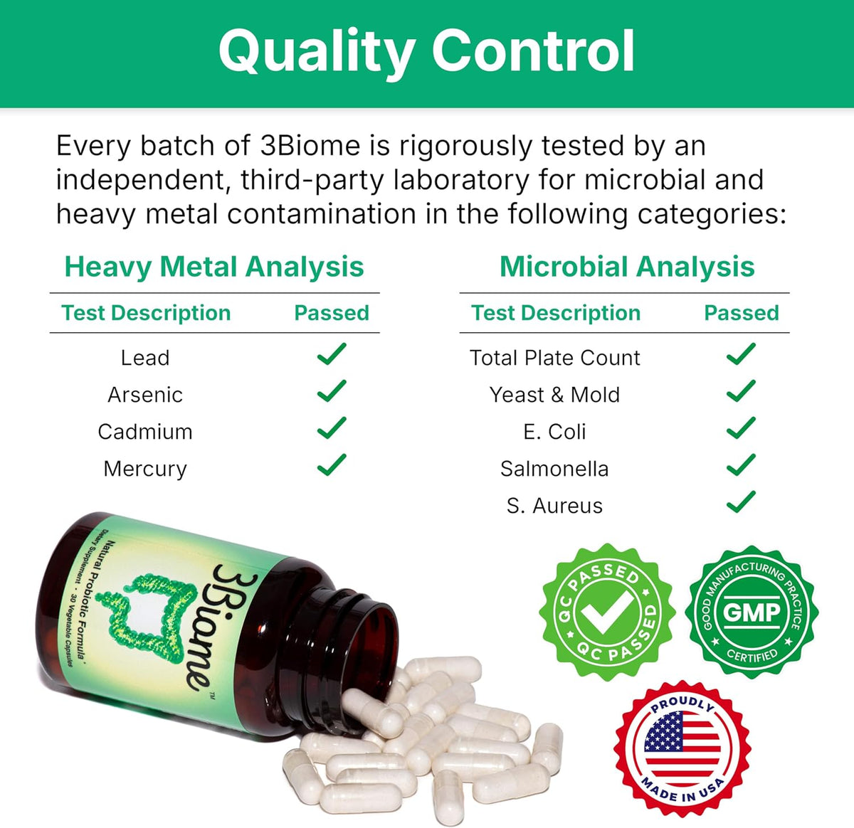 3Biome Natural Probiotic Supplement for Gut Health, Vegan, Gluten-Free 30 Vegetable Capsules