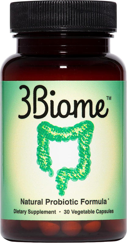 3Biome Natural Probiotic Supplement for Gut Health, Vegan, Gluten-Free 30 Vegetable Capsules