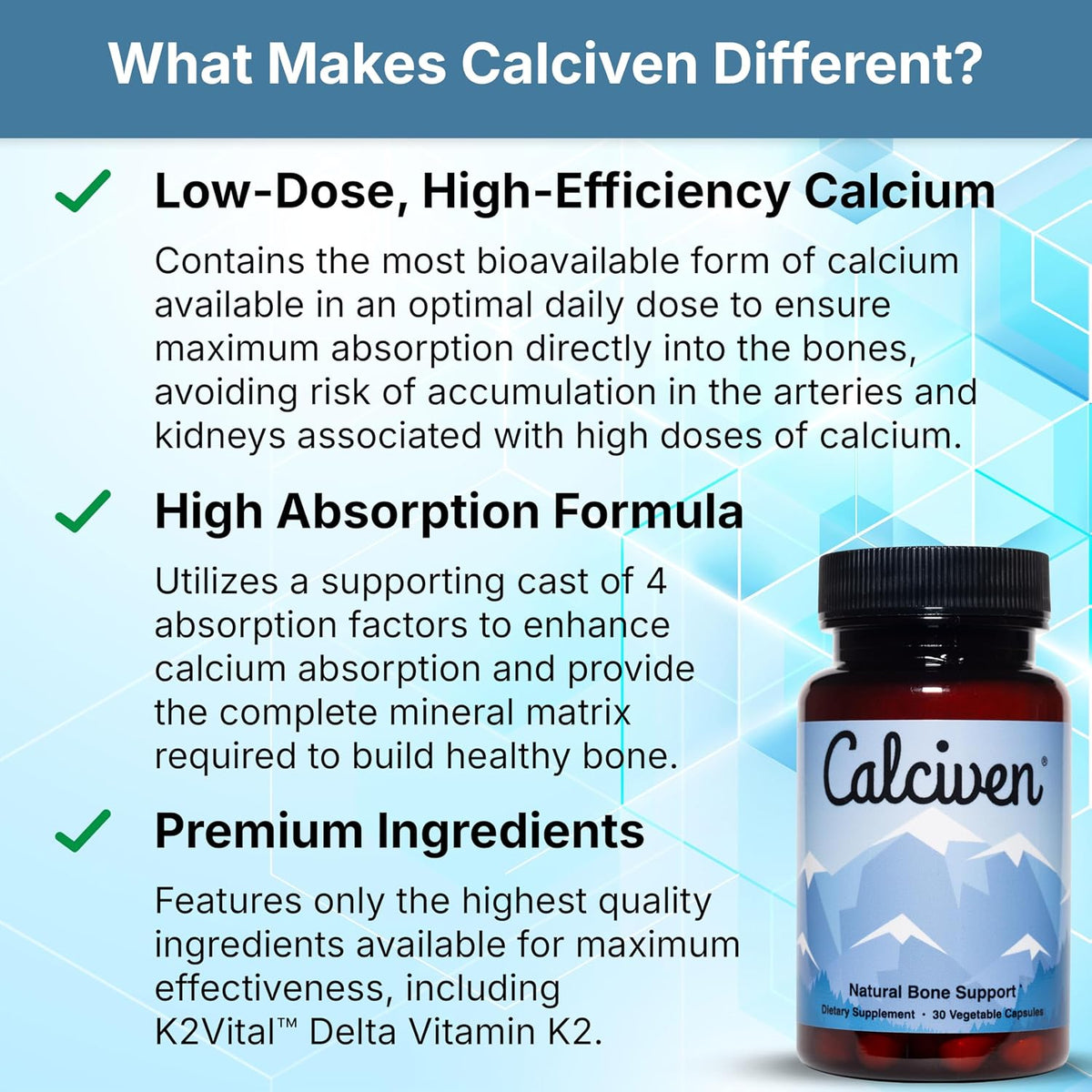 Calciven Natural Bone Support Supplement, Vegetarian, Gluten-Free 30 Vegetable Capsules