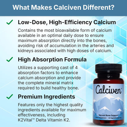 Calciven Natural Bone Support Supplement, Vegetarian, Gluten-Free 30 Vegetable Capsules