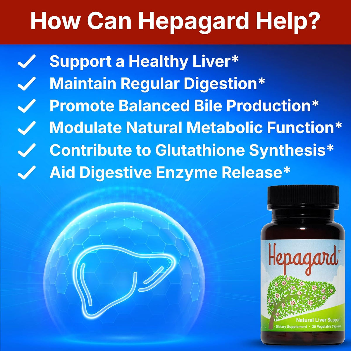 Hepagard Natural Liver Support Supplement with NAC, Vegan, Gluten-Free 30 Vegetable Capsules